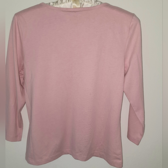 GLORIA VANDERBILT PINK BLOUSE WITH BEADS AND PEARLS SIZE L - Picture 3 of 12